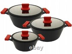 Zwieger Obsidian Set Of Pots 6 Pcs Cookware Die-cast Aluminium Stewpots Lids Pot